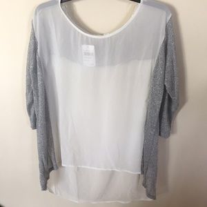 LUSH Sheer White and Silver 3/4 Sleeve Shirt